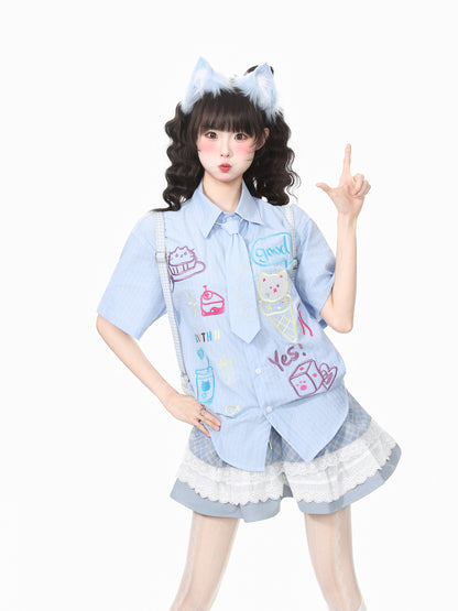 Languid Park - Cat Embroidery Tie Shirt shirt Languid Park