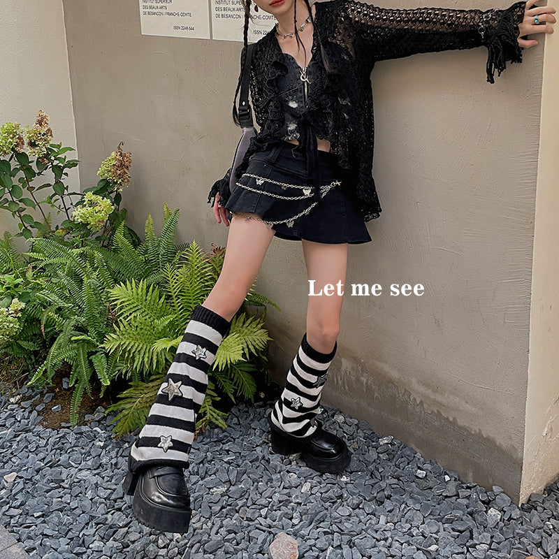 LET ME SEE - Y2K Star Stripe Leg Warmers Stacked Socks leg warmmers let me see