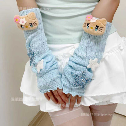 Hidden – Decora Kei Cute Sleeves with Stars Blue Versatile Accessories sleeves hidden