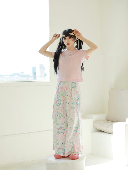 Meugler - Glitter Animal Pocket Pink Wide-Leg Pants pants Meugler