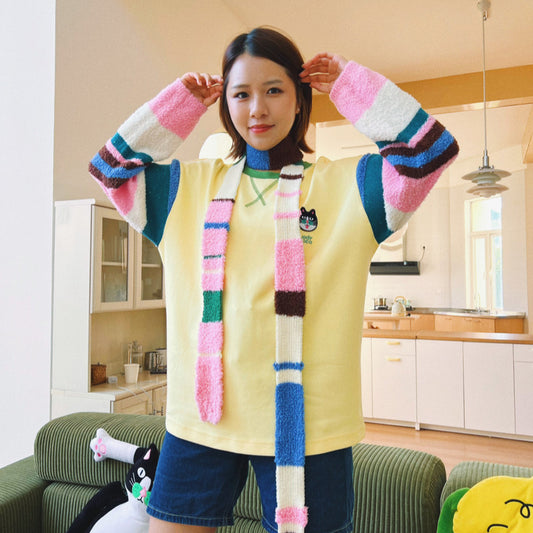uodycoco - Striped Knit Sweatshirt sweatshirt uodycoco Yellow S