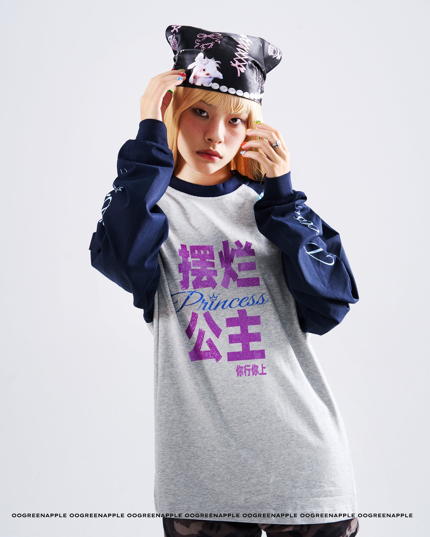 Oogreenapple - Glitter Print Raglan Long Sleeve Tee shirt Oogreenapple