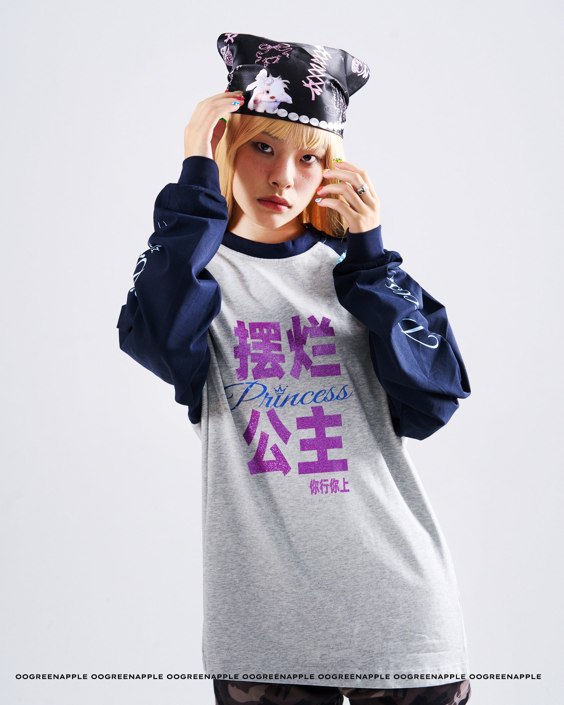 Oogreenapple - Glitter Print Raglan Long Sleeve Tee shirt Oogreenapple
