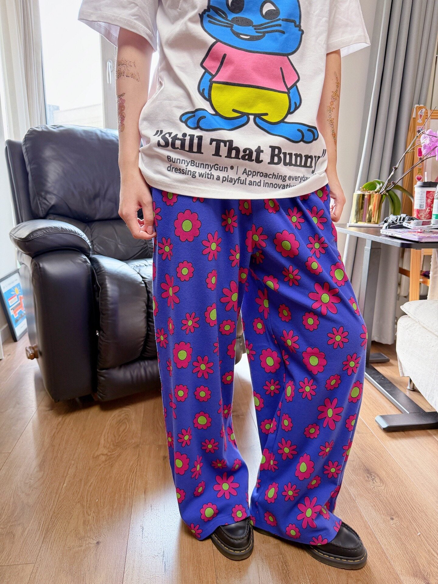 bunnybunnygun - Colorblock Flower Wide Pants pants bunnybunnygun