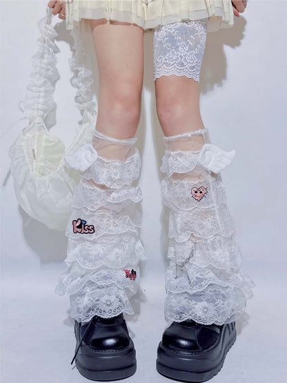 FANLOVEGIRL - Wing Lace Leg Warmers | Kawaii Harajuku Layered Socks leg warmmers FANLOVEGIRL