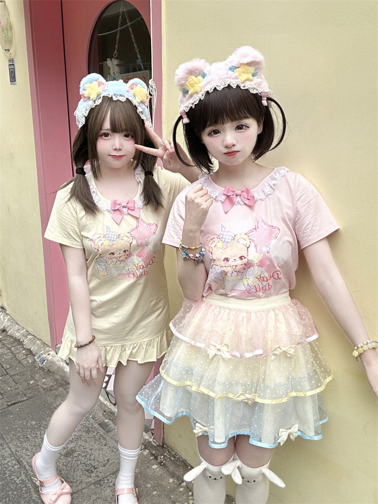 Dear Doll - Star Balloon Lace Collar Tee Dress dress dear doll
