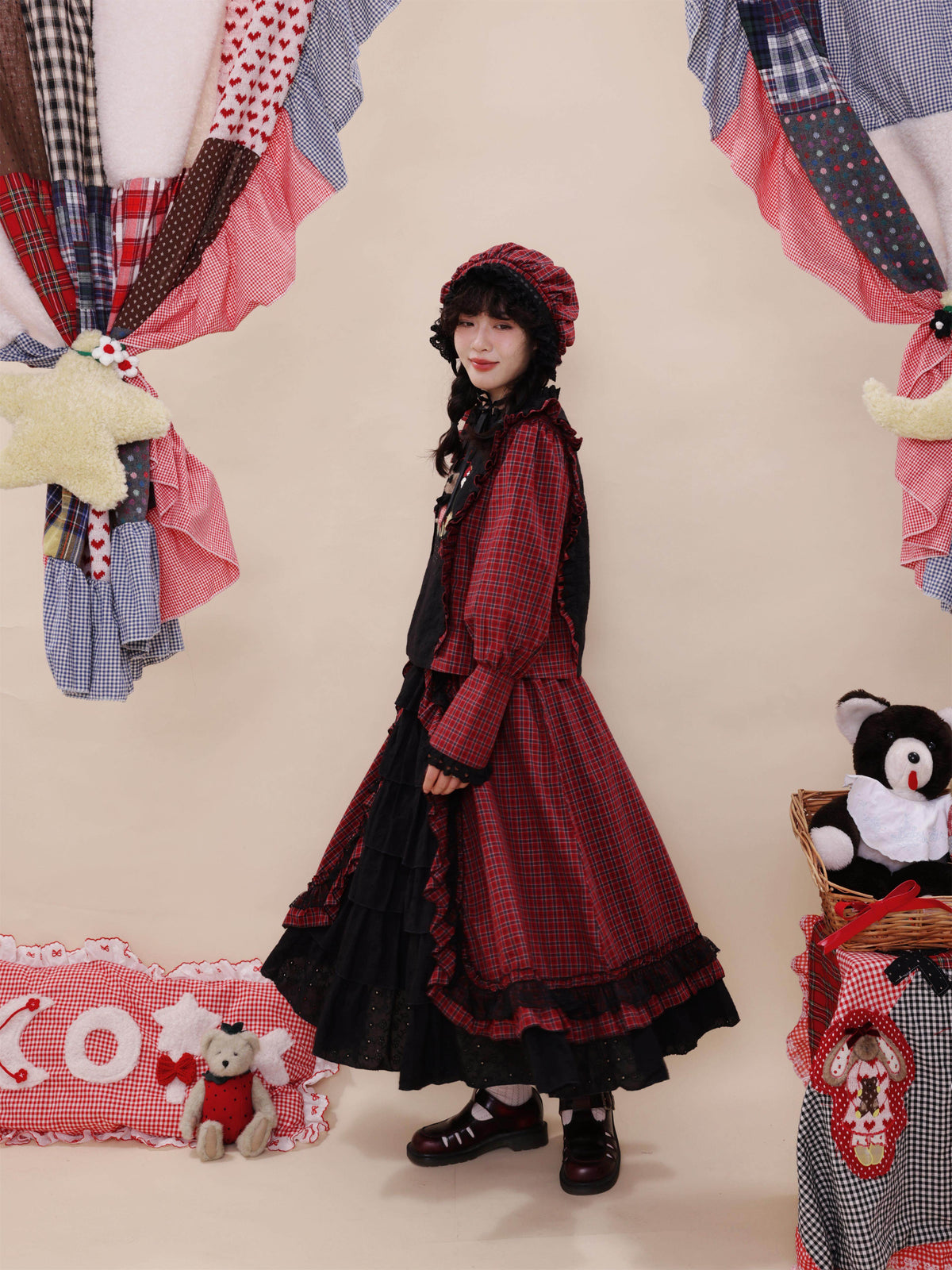 SemenCoicis - Vintage Doll Plaid Lace Tiered Skirt skirt SemenCoicis