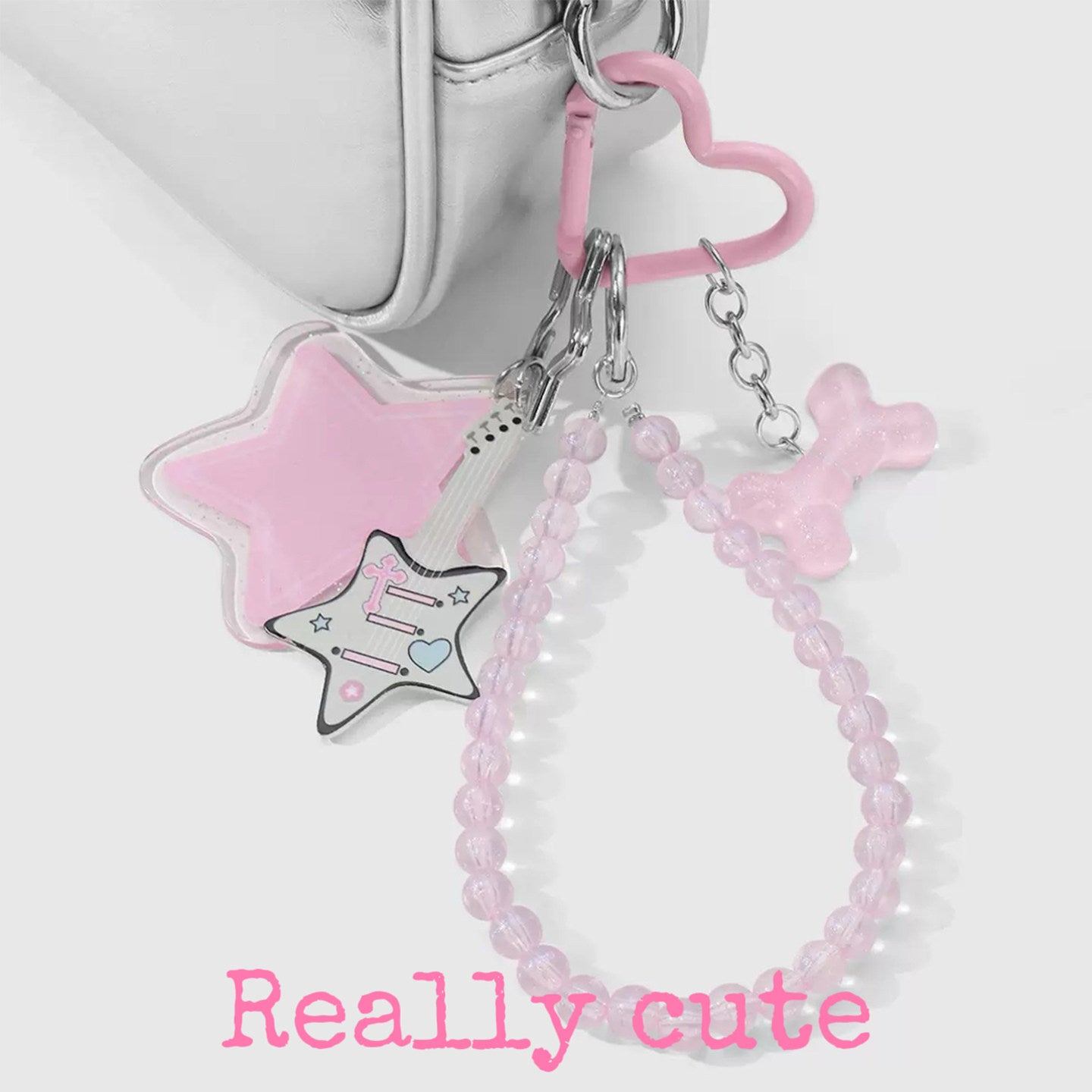 Sweet Pink Bunny Heart Phone Charm Keychain keychain really cute