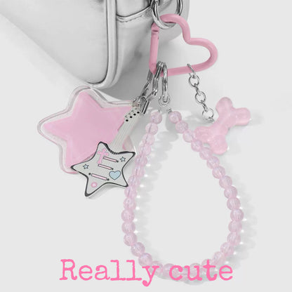 Sweet Pink Bunny Heart Phone Charm Keychain keychain really cute