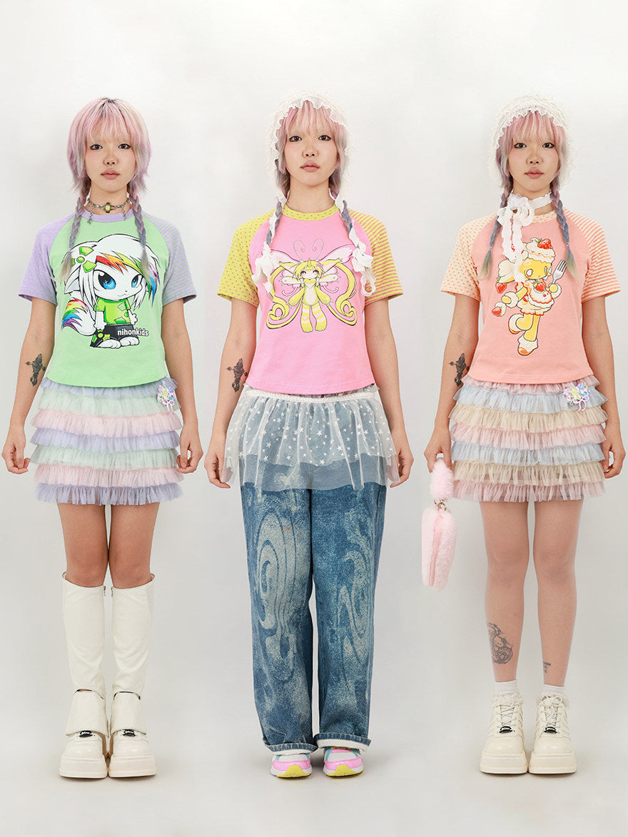 NIHONKIDS - Cotton Colorblock Cartoon Tee tee NIHON KIDS