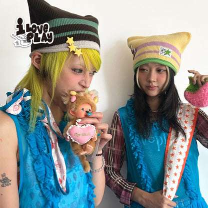 Loveplay - Y2K Knit Hat Striped Demon Horn Lucky Star hat loveplay