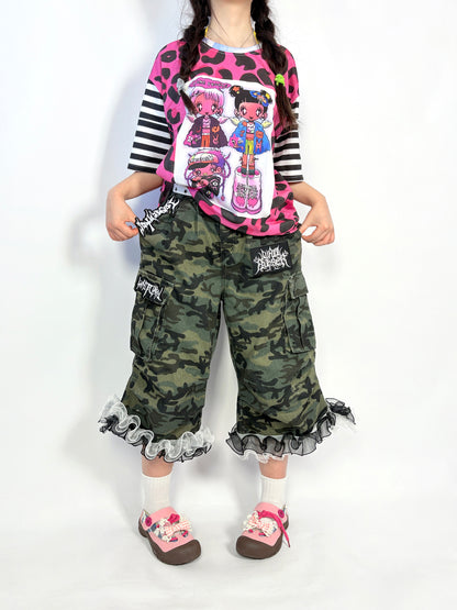 LEERROO - Y2K Camo Lace Trim Capri Pants pants Leerroo