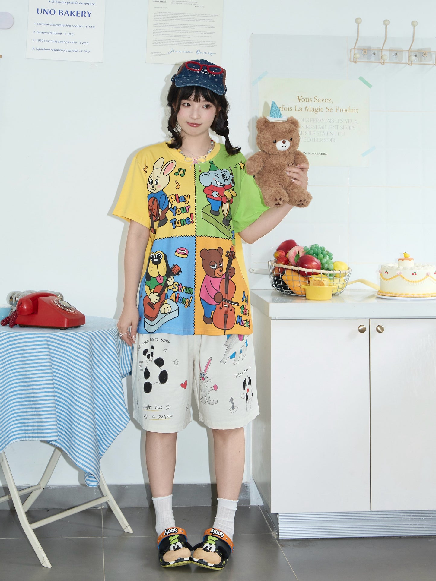 Robootoo - Kawaii Animal Band Cartoon Print Oversized T-Shirt tshirt Robootoo