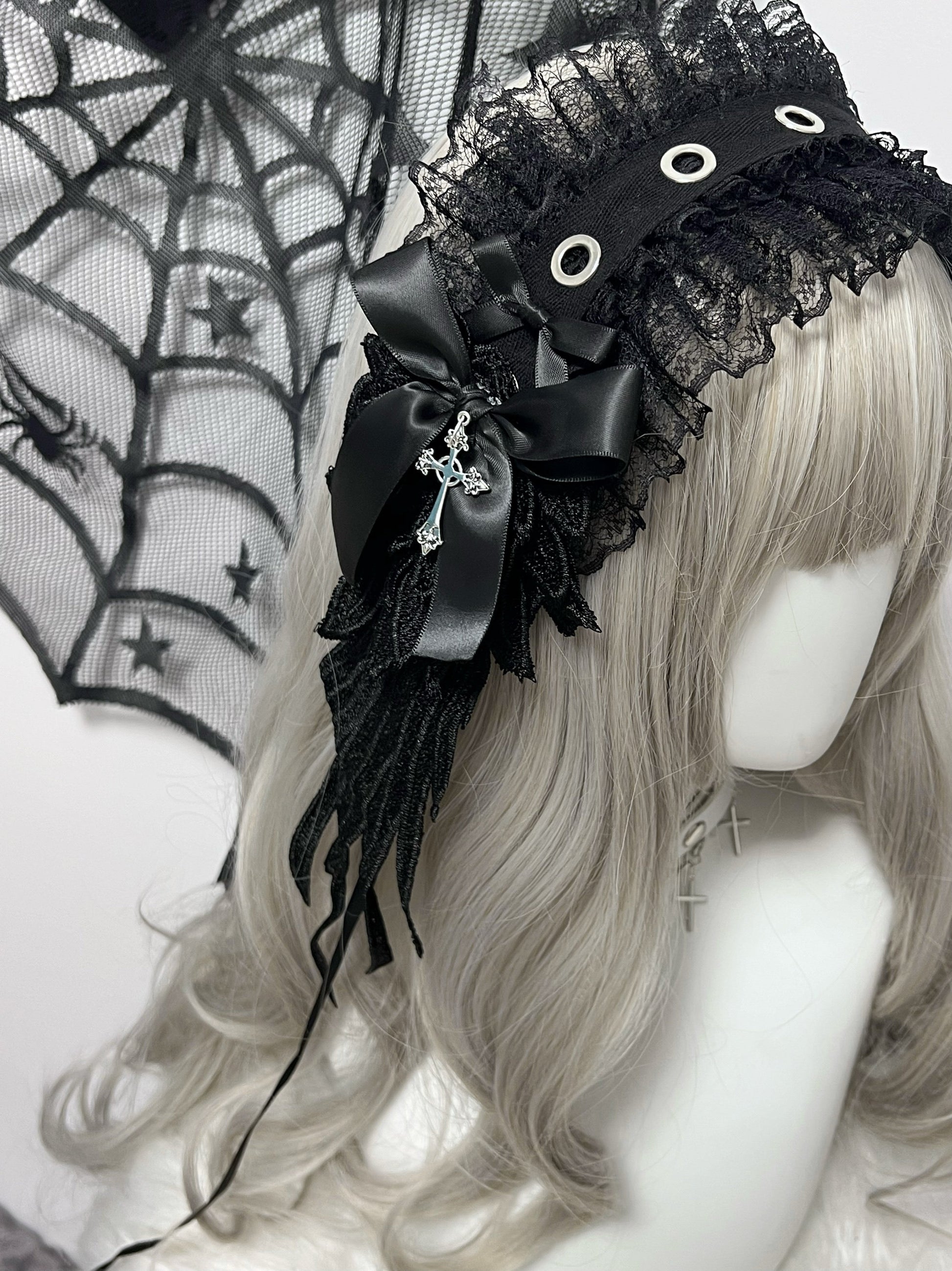 1Gangster Inn - Wing Lace Gothic Lolita Headband hairband 1GASTERINN