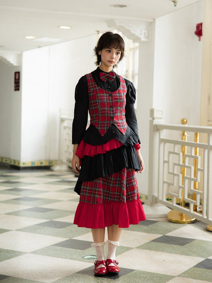 Nanjun Vintage - Red Plaid Punk Academy 3-Piece Set set Nanjun Vintage