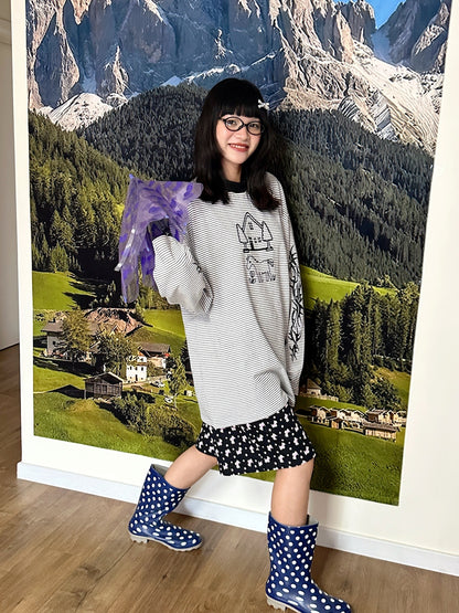 BunnyBunnyGun - Harajuku Shorts Dog Print Elastic Waist Loose Fit shorts bunnybunnygun