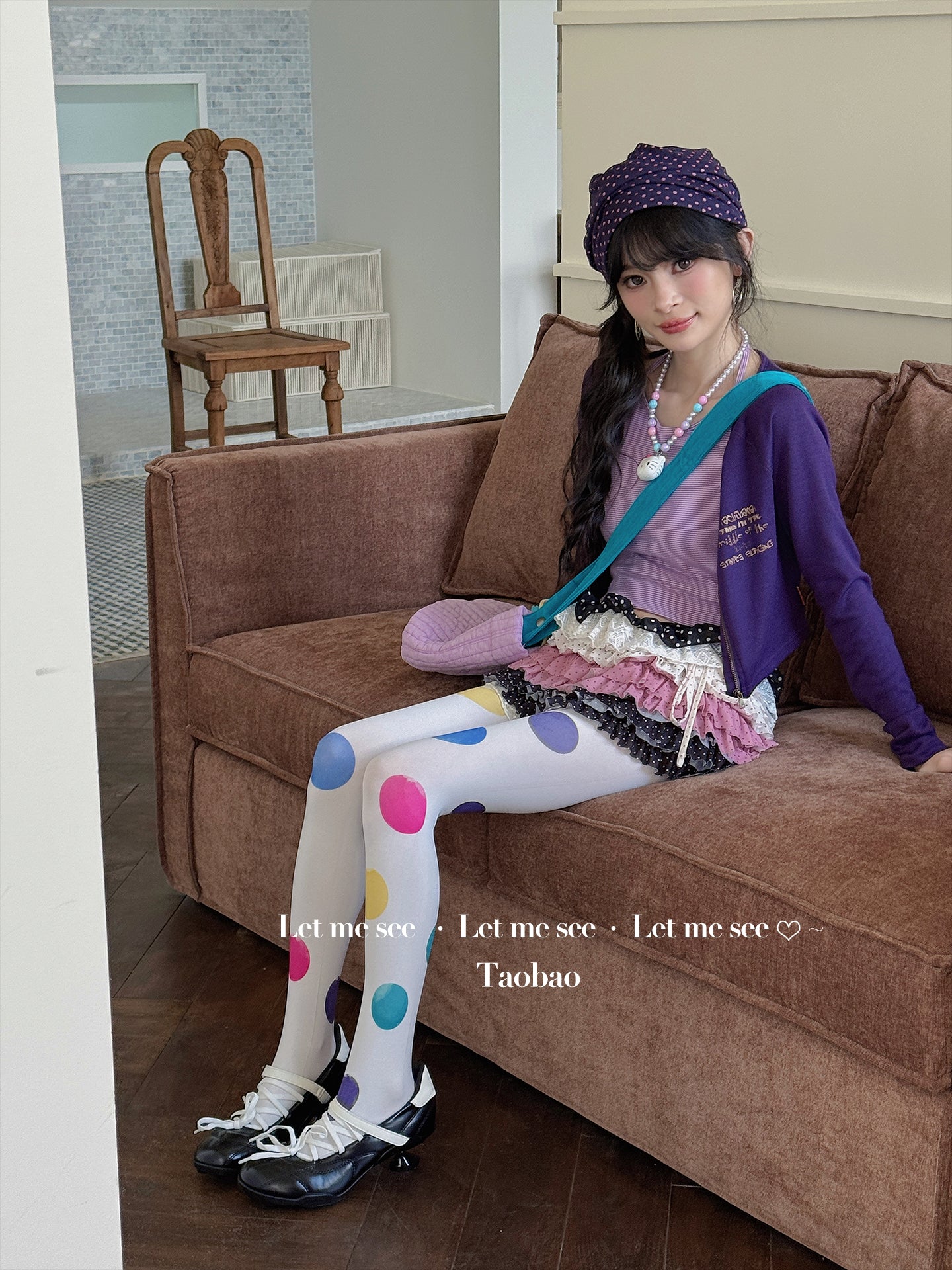 LET ME SEE - Kawaii Colorful Big Dot White Tights tights let me see
