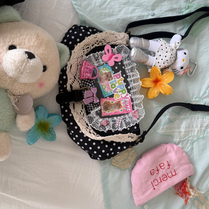 Hottie - Y2K Polka Dot Lace Trim Shoulder Bag