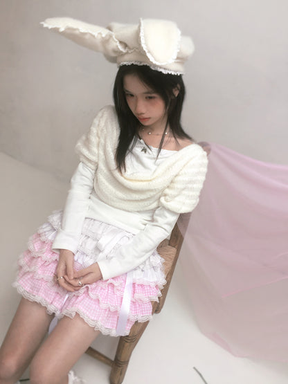 Daytoday Everyday Institute - Kawaii Lace Beret Wire Bunny Ears Cream hat daytoday everyday institute