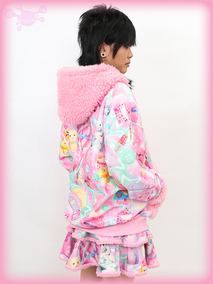 NIHONKIDS - Decora Kei Pink Plush Toy Hoodie coat NIHON KIDS