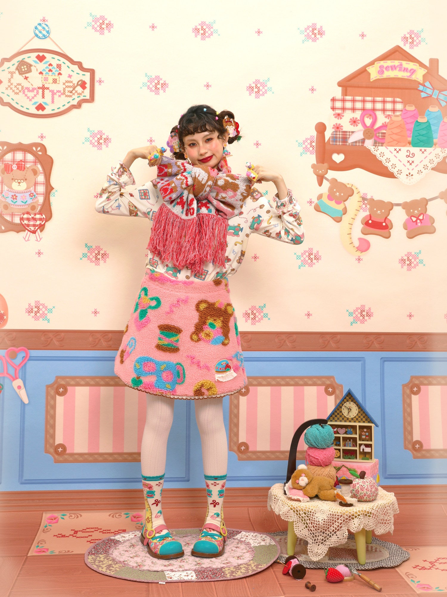 Lutra Jump - Decora Pink Fleece Mini Skirt skirt Lutra Jump