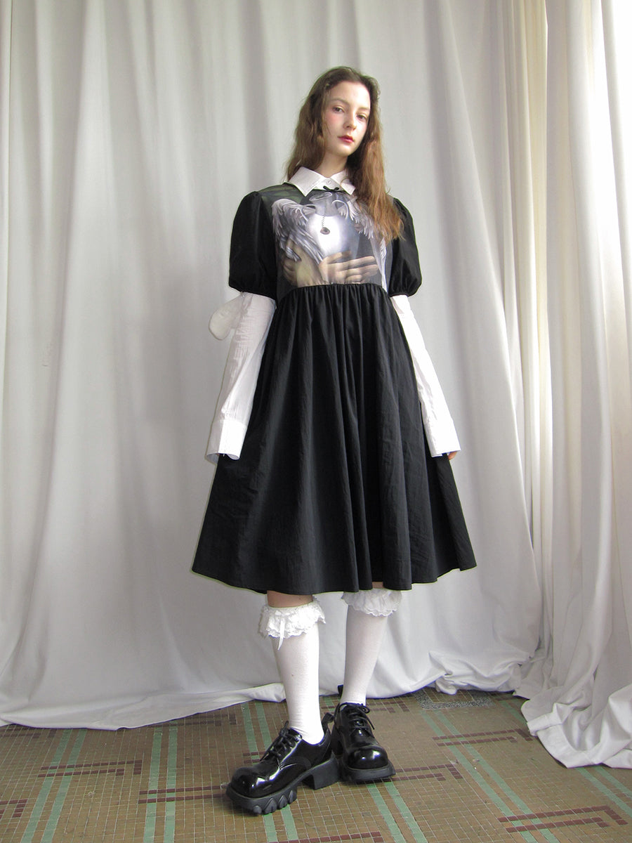 daytoday everyday institute - Kawaii Angel Print Short Sleeve Dress dress daytoday everyday institute