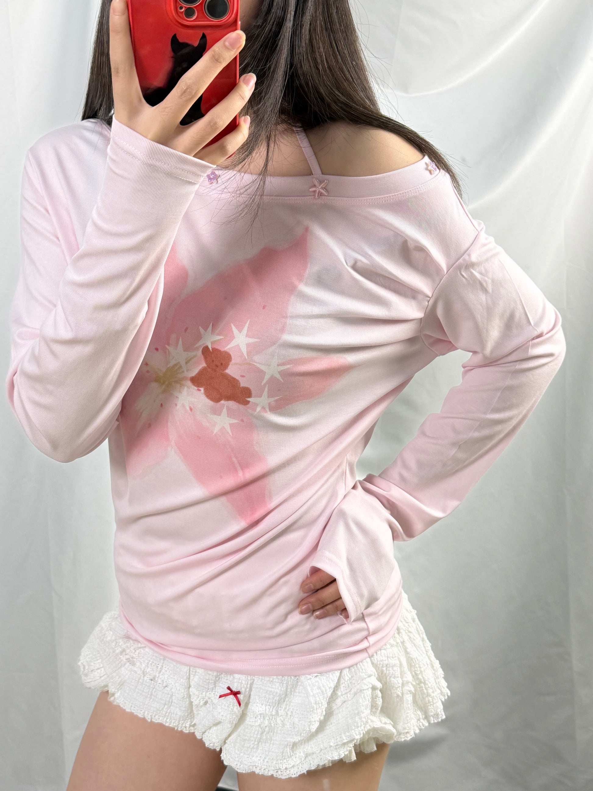 Allbubble - Pink Asymmetrical Tie Tee shirt Allbubble