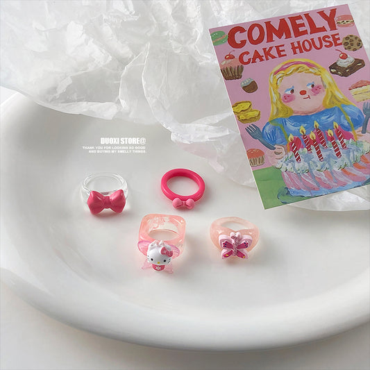 DuoXi - Kawaii Ring HelloKitty Bow Stackable Resin ring DuoXi