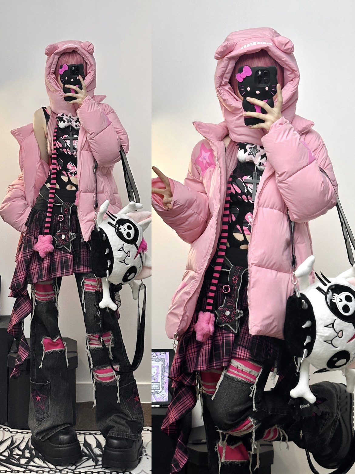 BlackBerry - Pink Bear Hood Y2K Puffer Jacket jacket BlackBerry