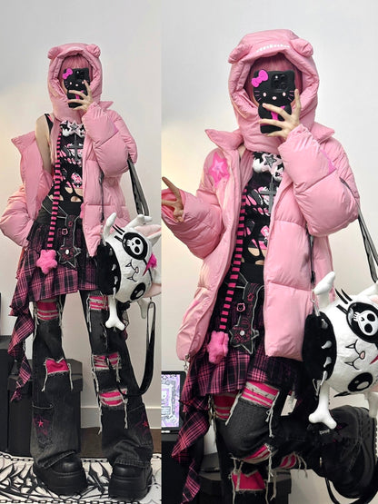 BlackBerry - Pink Bear Hood Y2K Puffer Jacket jacket BlackBerry