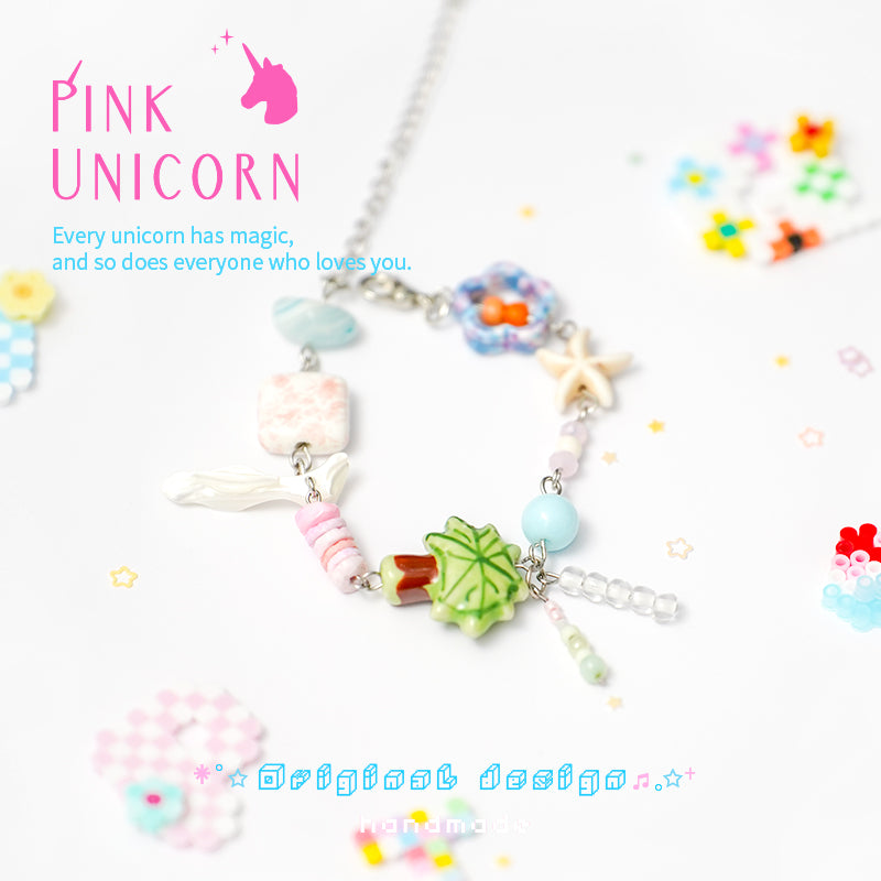 Pink Unicorn - Y2K Colorful Beaded Bracelet Resin Natural Stone bracelet pink unicorn