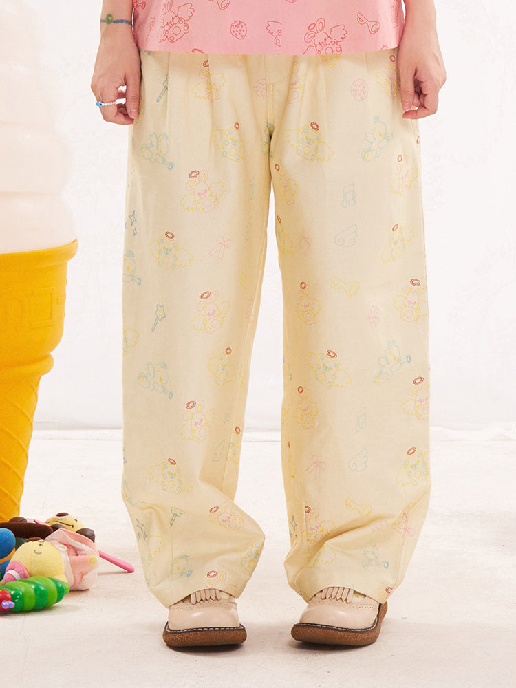 NIKKOU Kawaii Two-Tone Jeans | Harajuku Embroidered Denim Pants pants Nikkou home apricot S