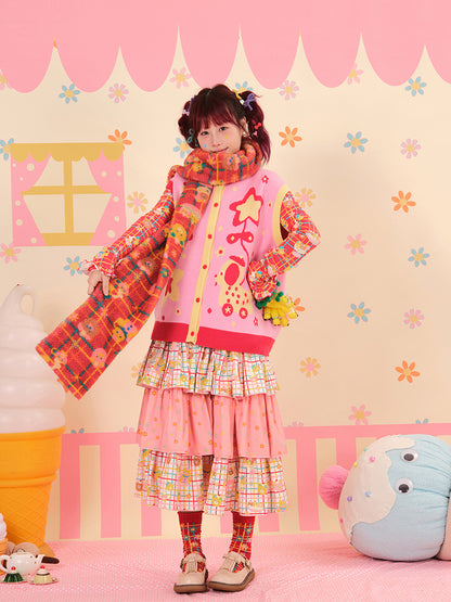 NIKKOU - Kawaii Lamb Fleece Red Scarf scarf Nikkou home