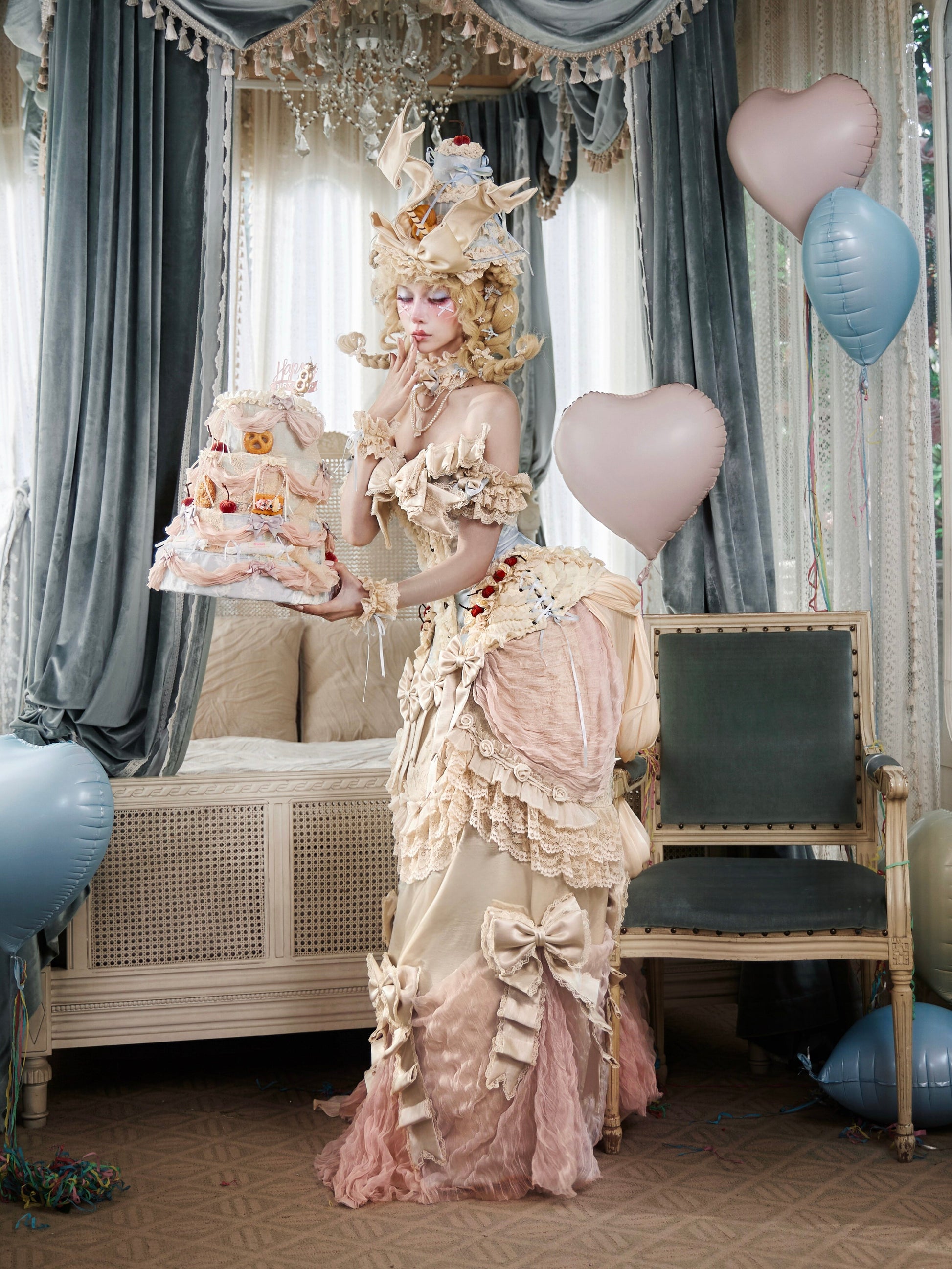 BLOOD SUPPLY - Mousse Soirée Rococo Lolita Bustle Skirt with Train dress BLOOD SUPPLY