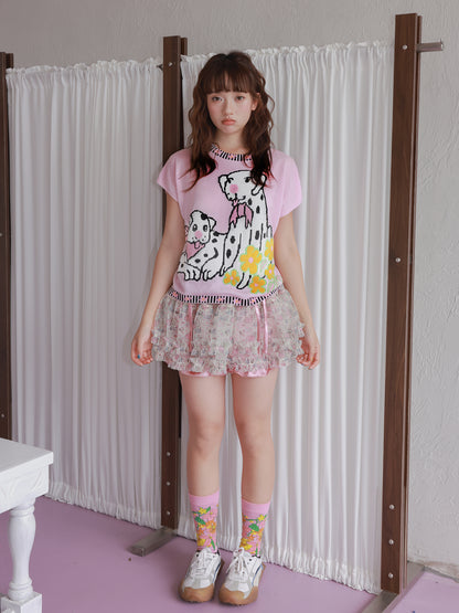 Tntntutu Pink Dalmatian Knit T-Shirt – Kawaii Harajuku Soft Girl Tee tshirt tntntutu