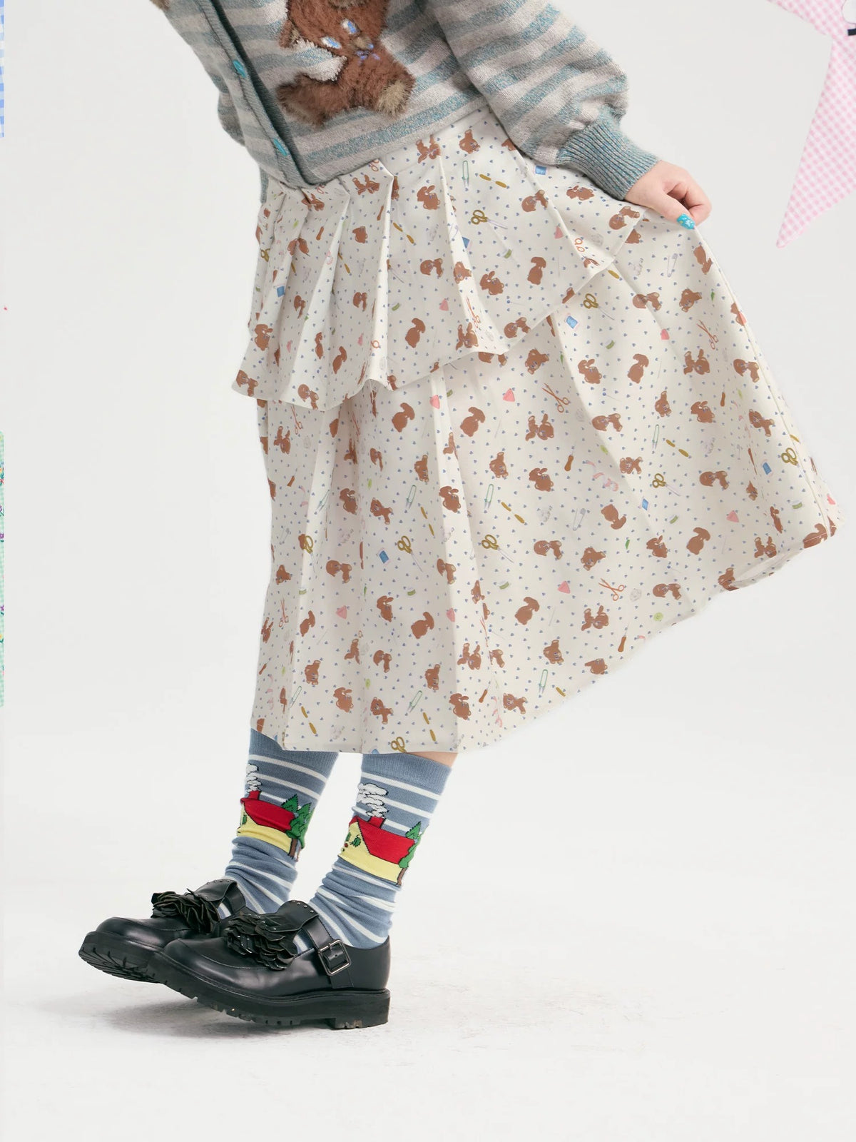 tntntutu - Teddy Floral Layered Pleated Skirt skirt tntntutu
