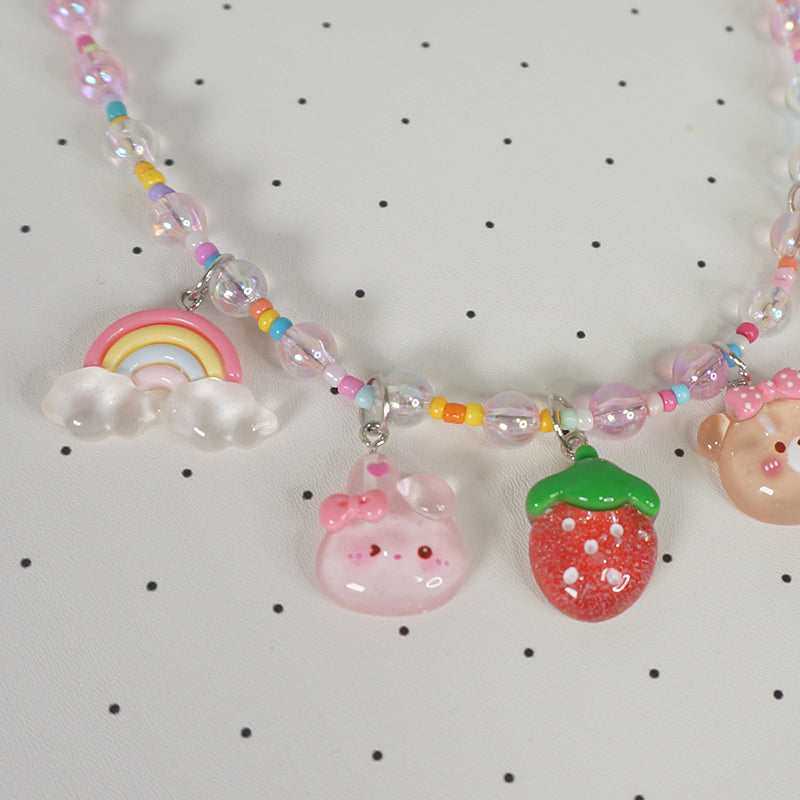 MaoJiang - Decora Kei Strawberry Bear Bunny Beaded Necklace necklace maojiang