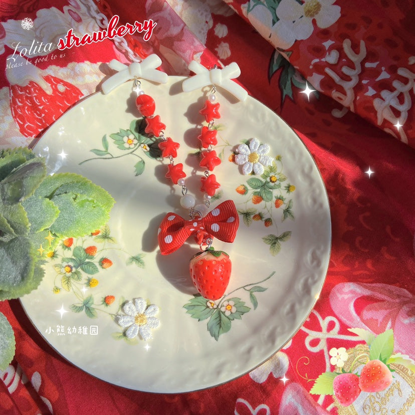 Bear Doll - Kawaii Strawberry Polka Dot Bow Necklace necklace Bear Doll