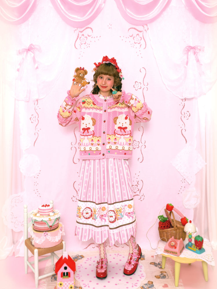 Lutra Jump - Kawaii Cardigan Pink Puppy Cream Cardigan cardigan Lutra Jump