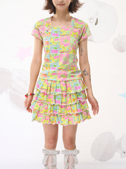 FRUITS Sweet Dream Illustrated Set | Chinese Knot Tee & Cake Skirt set Fruits