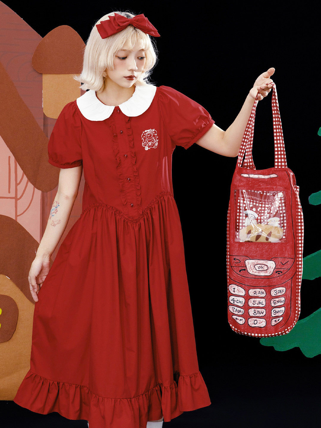 Meugler - Red Hand-Painted Ita Phone Bag bag Meugler