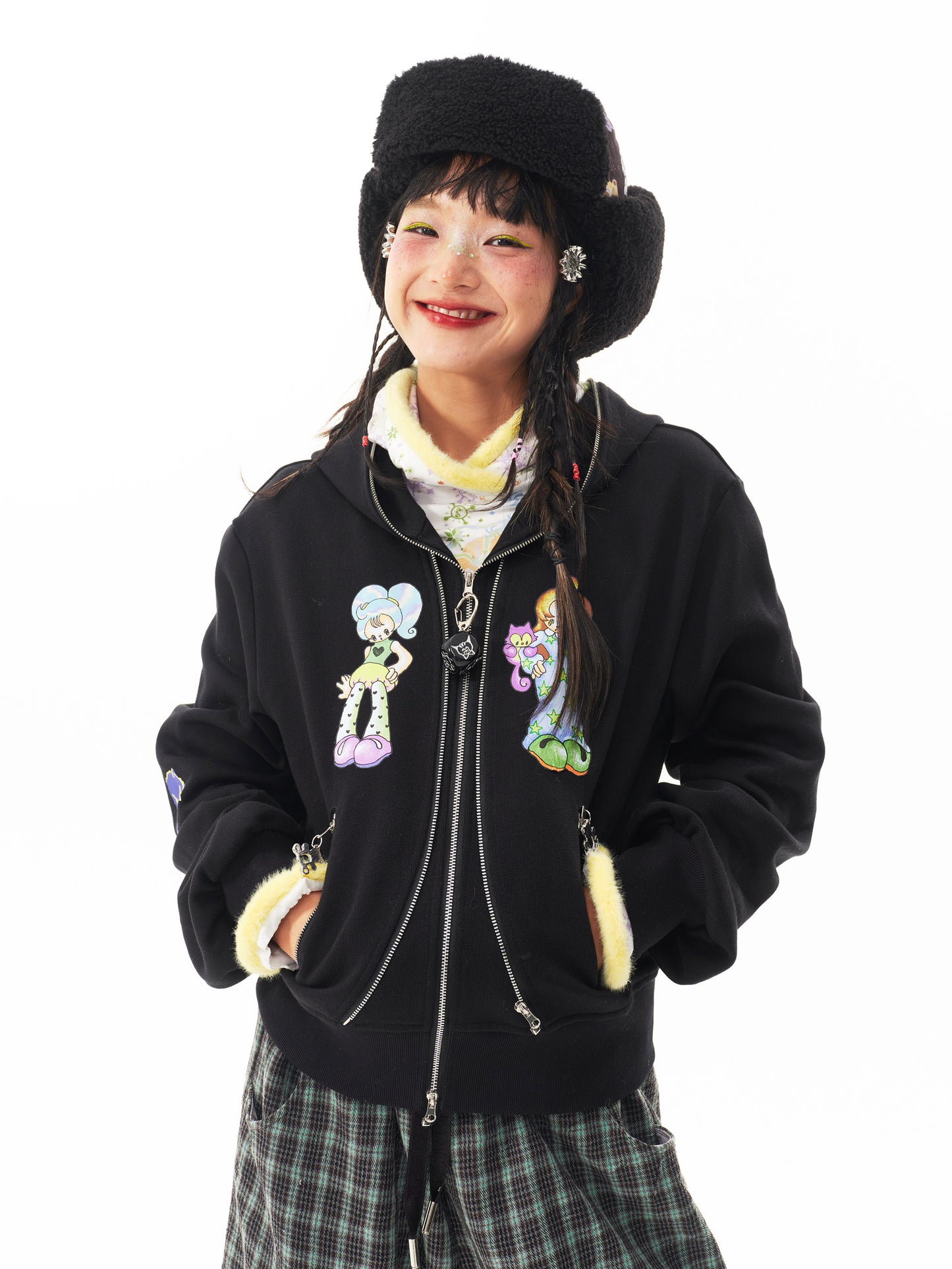 sillysis - Kawaii Black Girl Zip Hoodie hoodie sillysis