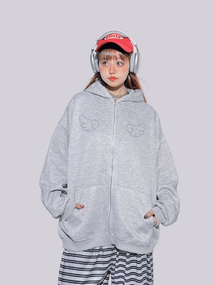 FANLOVERGIRL - White Wing Backpack Zip Hoodie hoodie FANLOVEGIRL