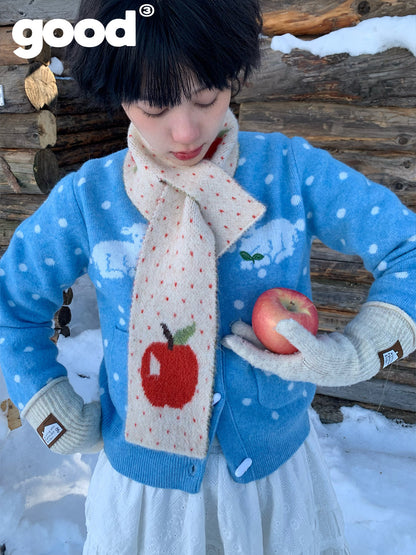 Meihao Store - Apple Pattern Christmas Scarf | Kawaii Cute Winter Accessory