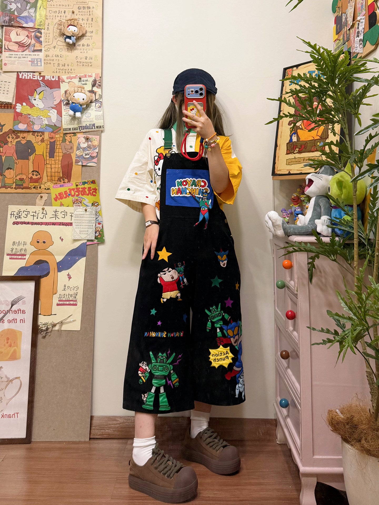 BIBULU - Cartoon Embroidered Overall Pants overall BIBULU