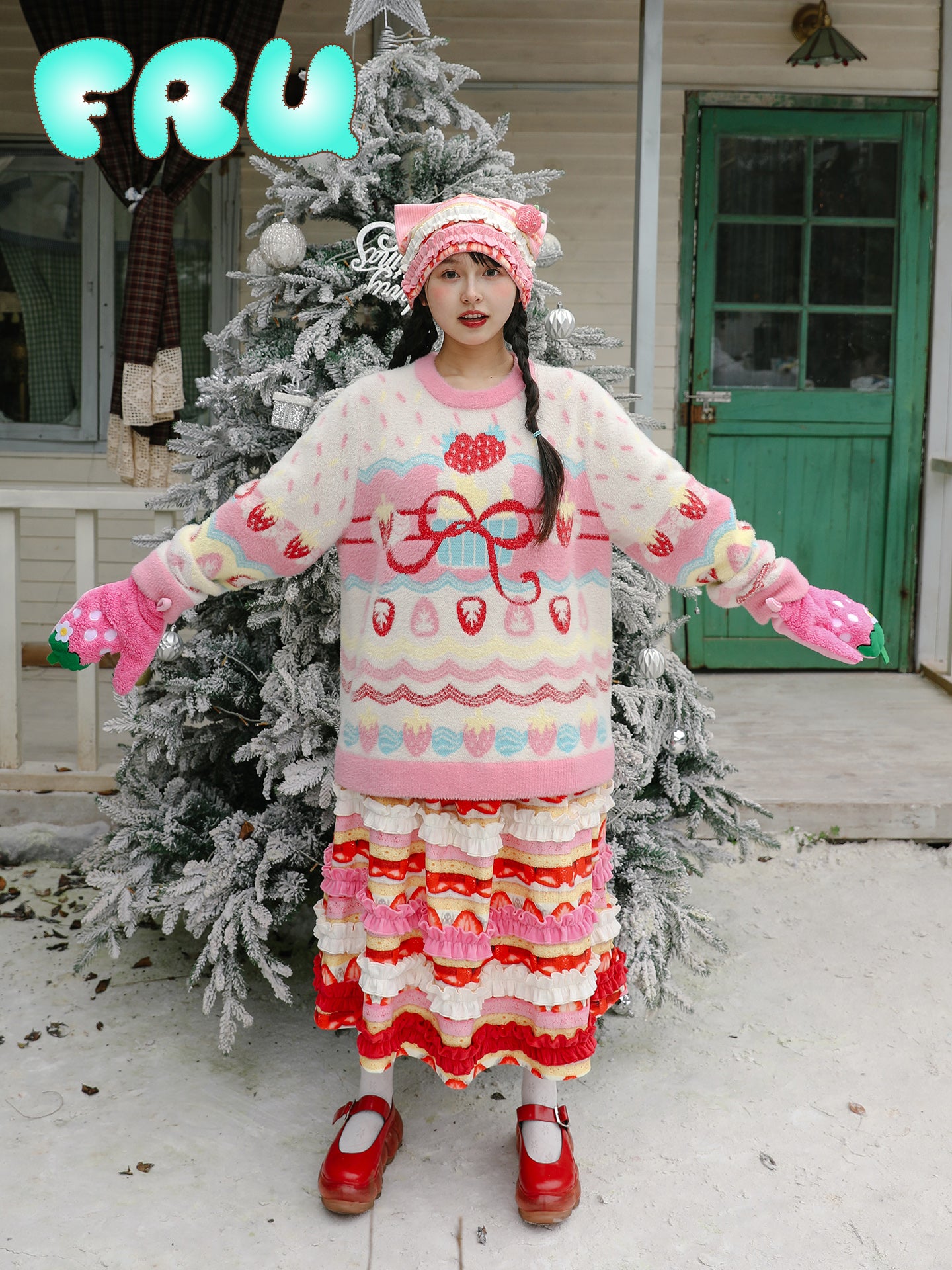 frufru - Kawaii Strawberry Cake Knit Sweater sweater frufru