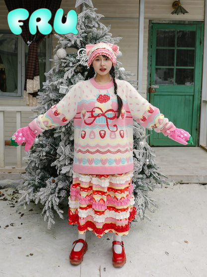 frufru - Kawaii Strawberry Cake Knit Sweater sweater frufru