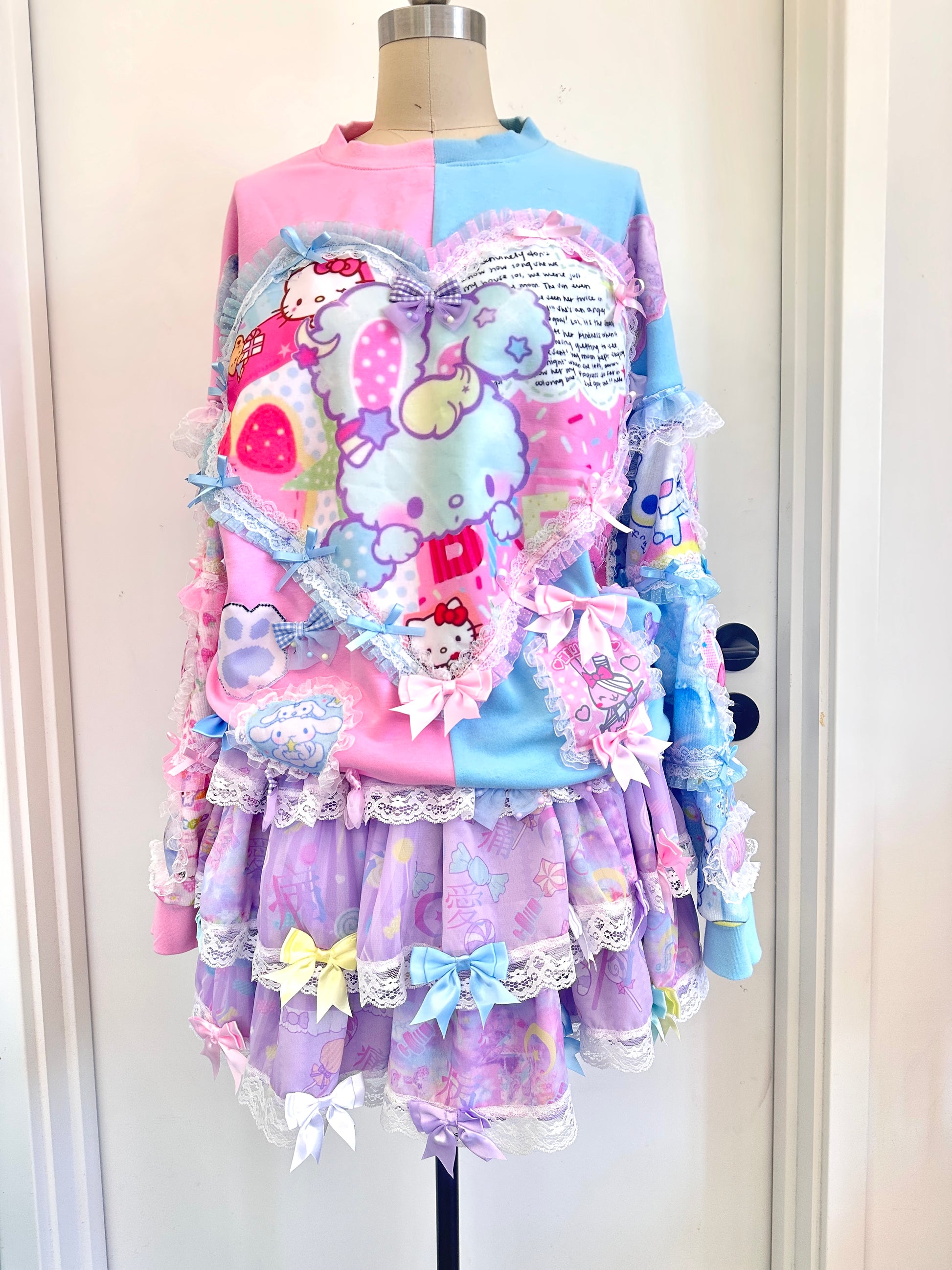 RedDevil - Decora Kei Pink Blue Heart Sweatshirt sweatshirt Red Devil