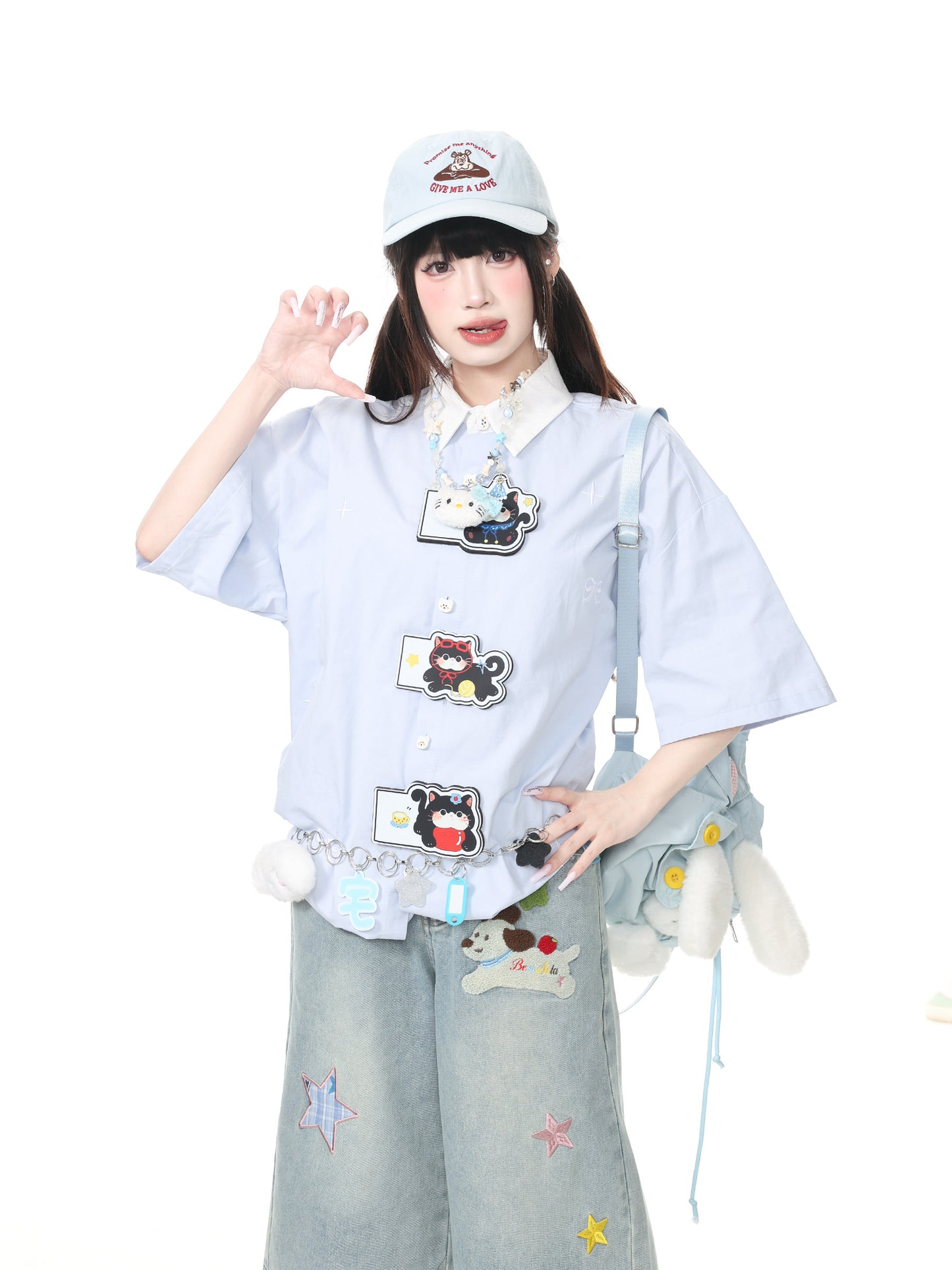 Languid Park - Cat Embroidered Bow Shirt shirt Languid Park