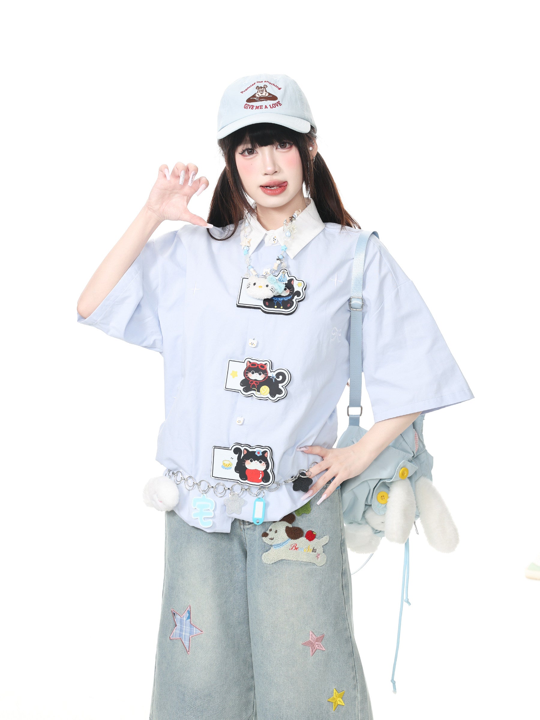Languid Park - Cat Embroidered Bow Shirt shirt Languid Park